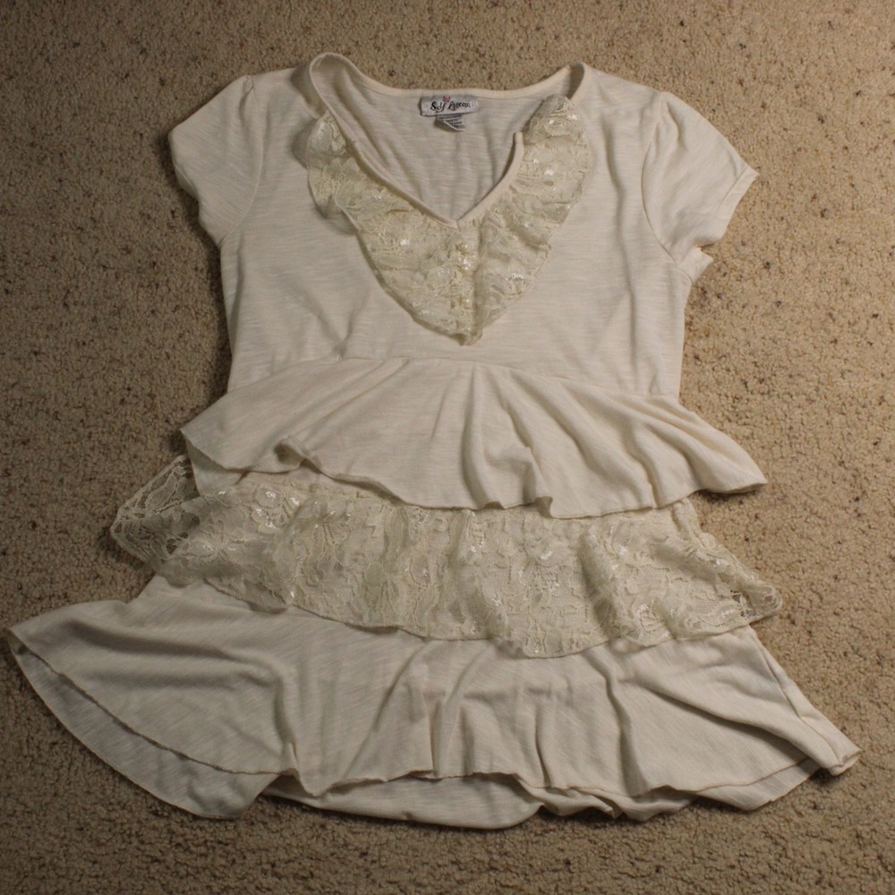 Self Esteem Juniors M Cream Lace Trim Layered Top Blouse Casual